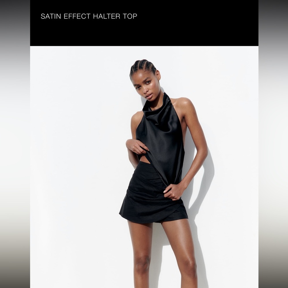 ZARA satin effect black halter